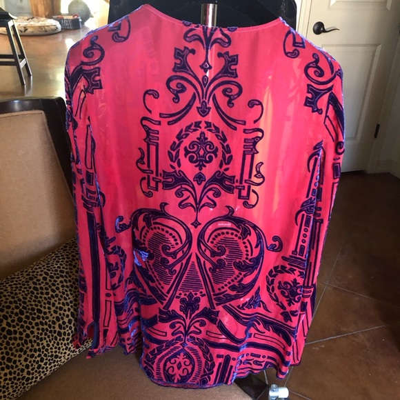 Sheer blouse with navy velvet embroidery - Picture 2 of 11